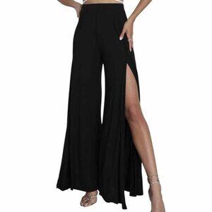 LULU'S Knockout Wide Leg Palazzo Pants Slit Front Rear Zip Black sz XS